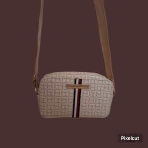 Tommy Hilfiger Beige and Red Crossbody Bag